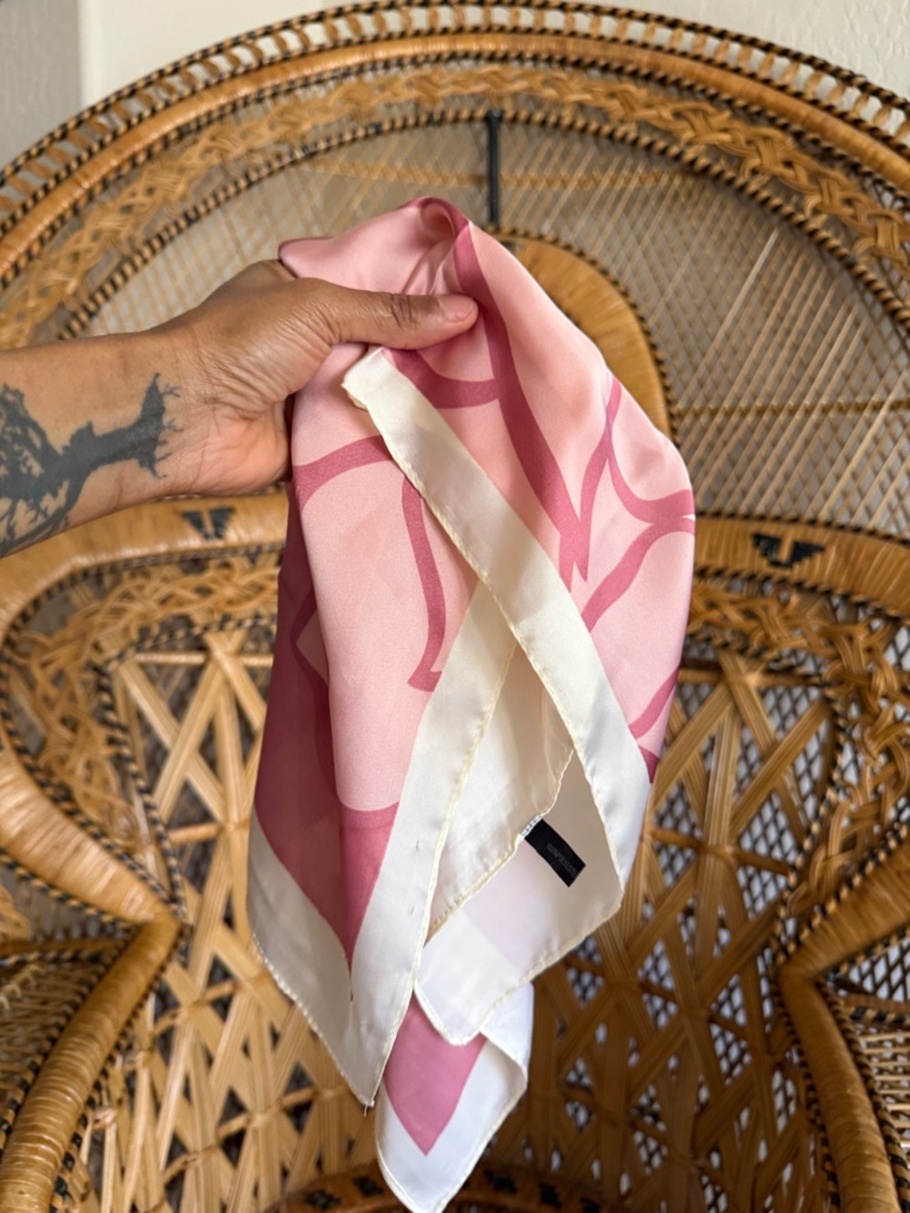 Pink Floral Square Scarf – Lightweight Polyester Ivory & Rose Botanical Print